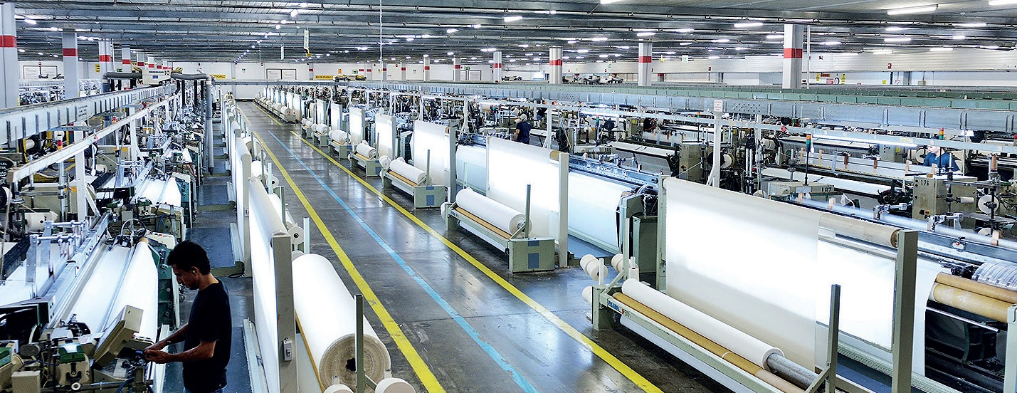 Textile production machinery in factory